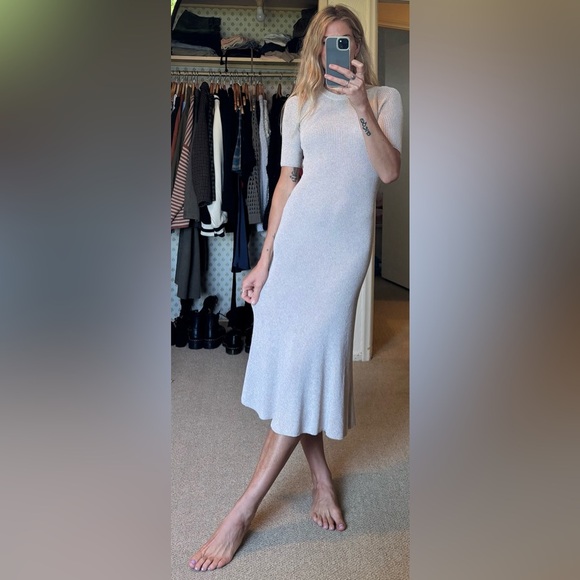 Wilfred Aritzia Knit Woven Crochet Silhouette Cream Beige Midi Fishtail Dress - Picture 5 of 11